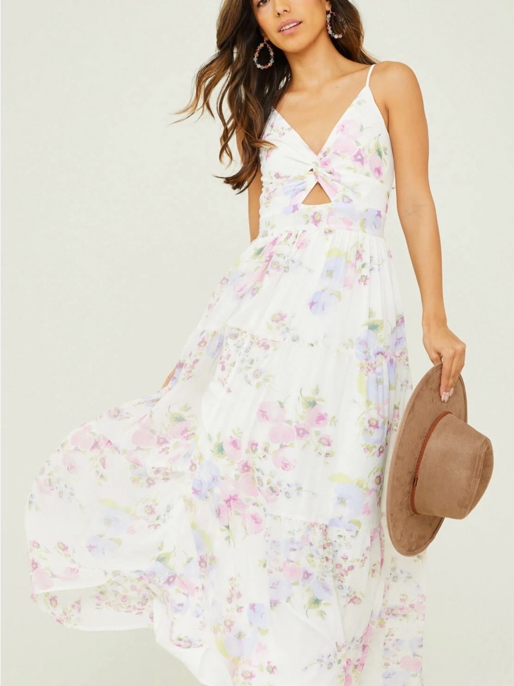 White Floral Amity Maxi Dress with Pink & Lavender Blooms Altar’d State size S.